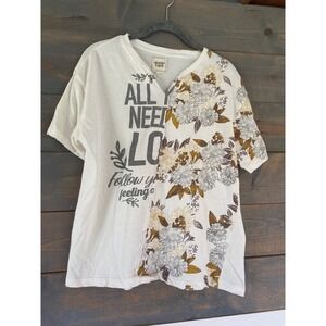 Modish Rebel Floral Graphic T-Shirt Womens All You Need Love Ivory large